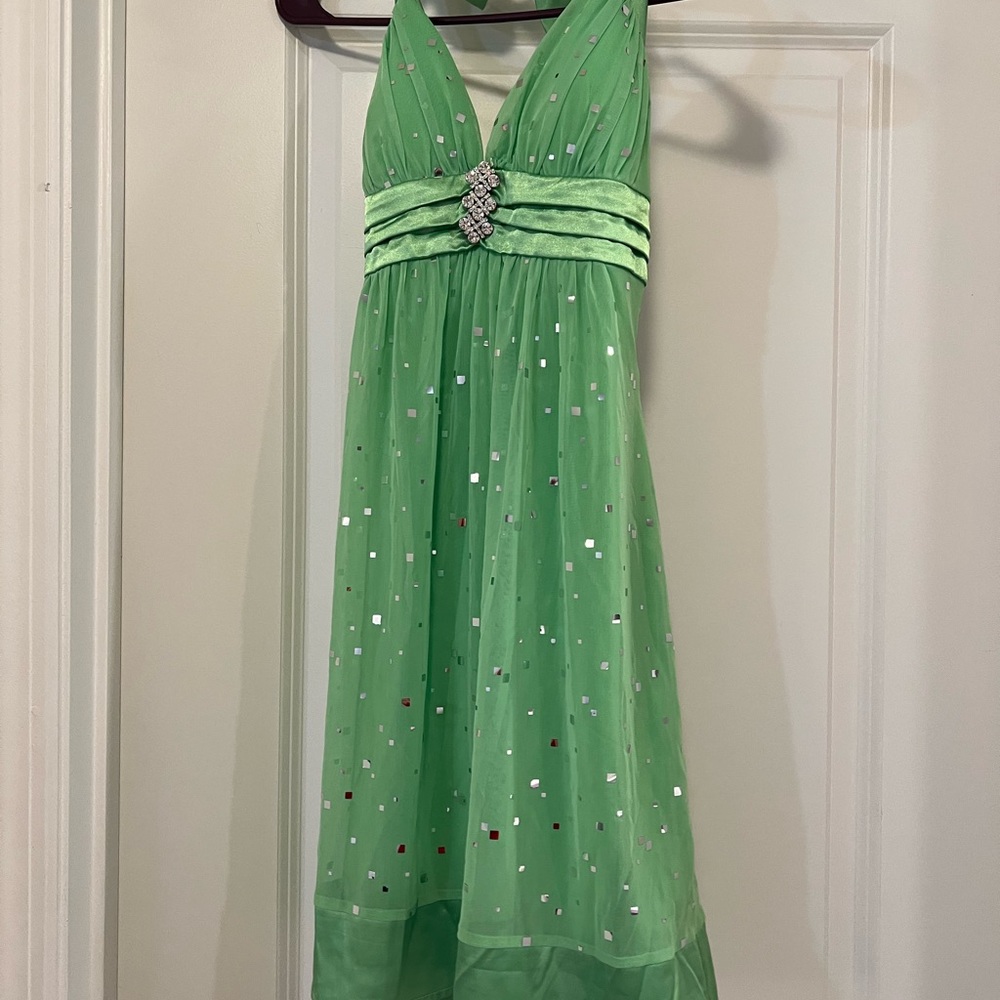 Green Deb halter top dress